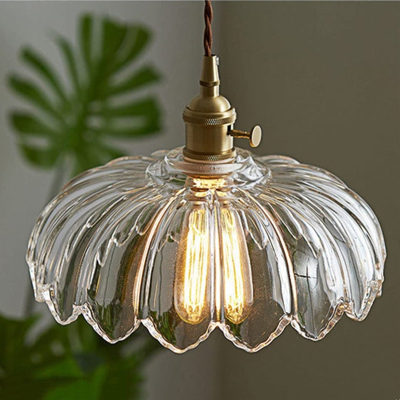 Nortensia - Lampe suspendue vintage en verre avec fleurs