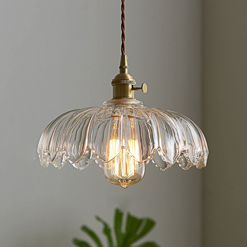 Nortensia - Lampe suspendue vintage en verre avec fleurs