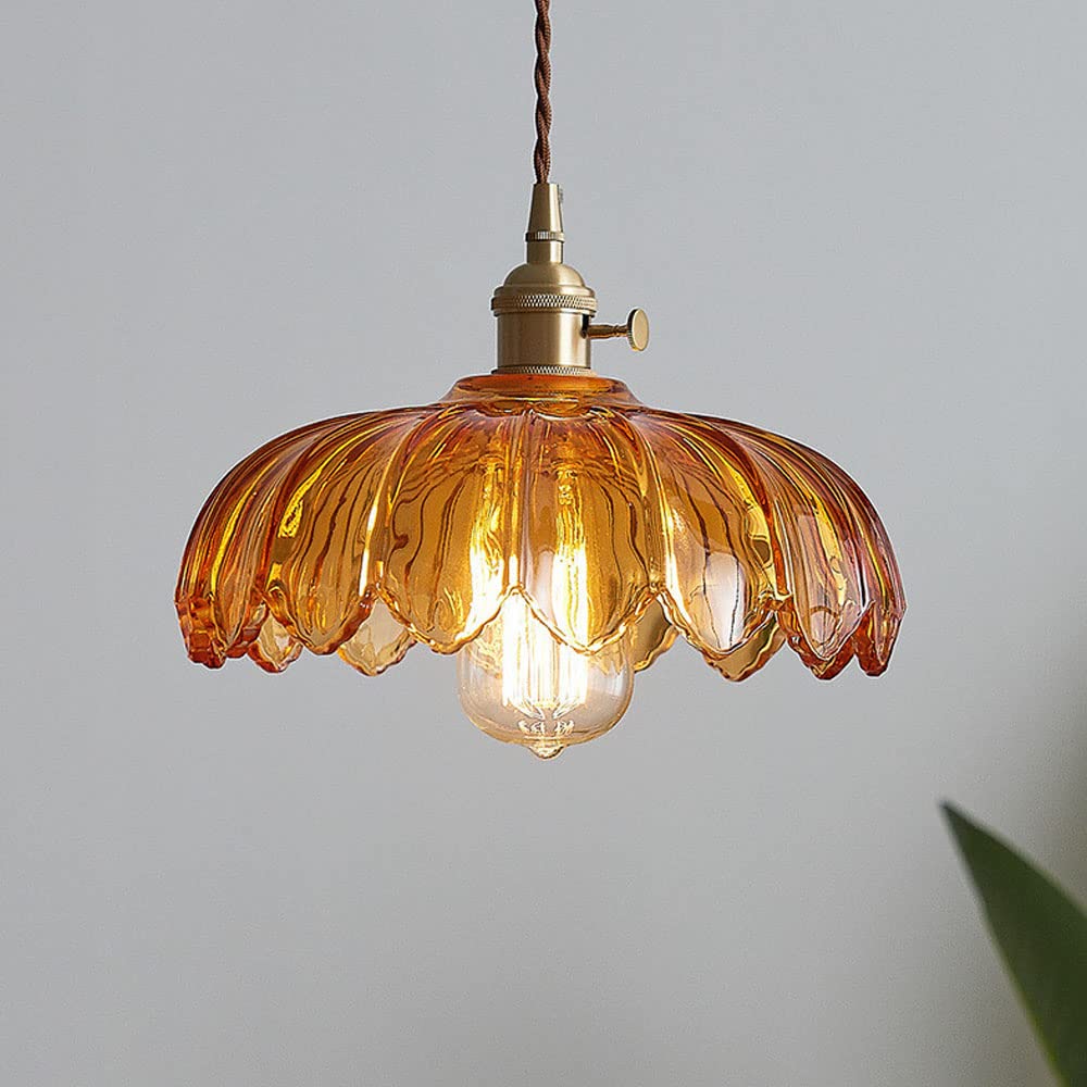 Nortensia - Lampe suspendue vintage en verre avec fleurs