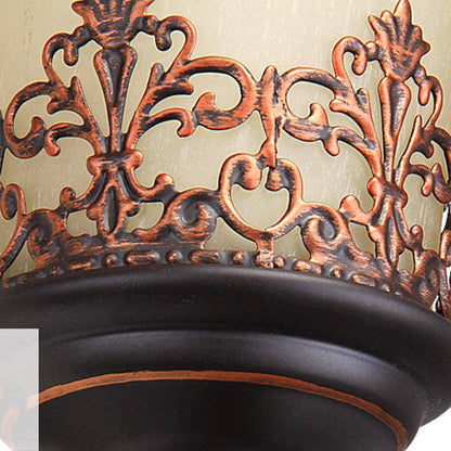 Applique Murale Rustique Rétro En Métal Et Abat-Jour En Verre