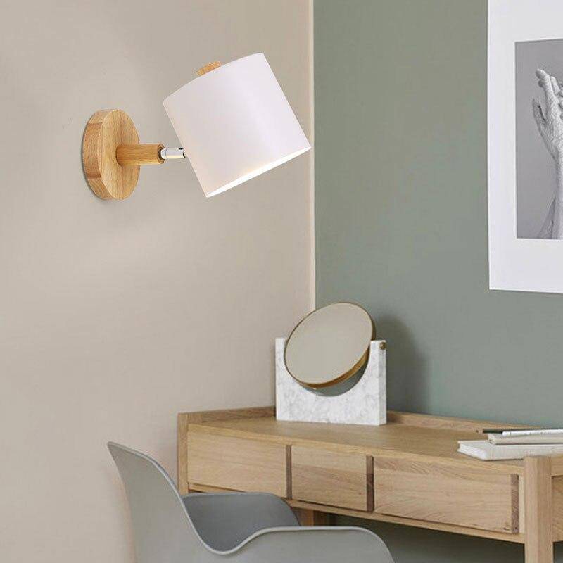 Applique Murale Moderne Led En Bois Avec Abat-Jour Arrondi Coloré Nordic