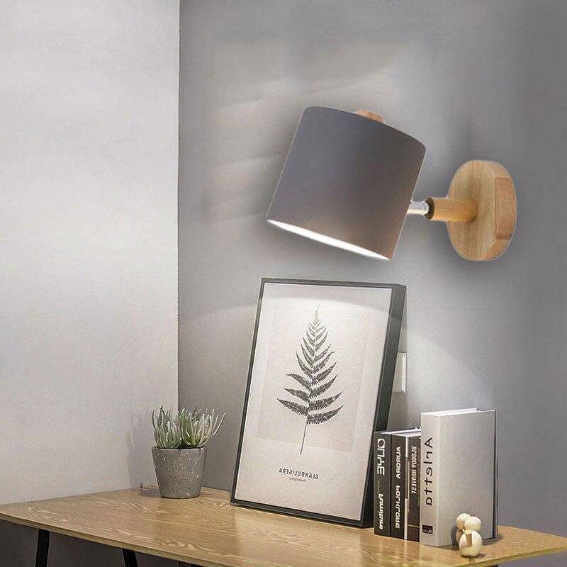 Applique Murale Moderne Led En Bois Avec Abat-Jour Arrondi Coloré Nordic