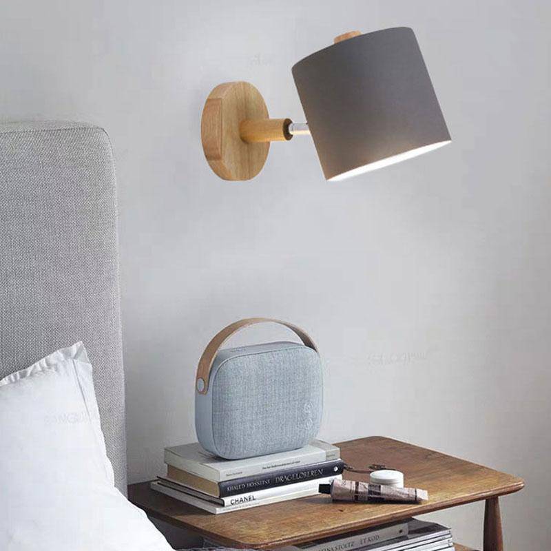 Applique Murale Moderne Led En Bois Avec Abat-Jour Arrondi Coloré Nordic