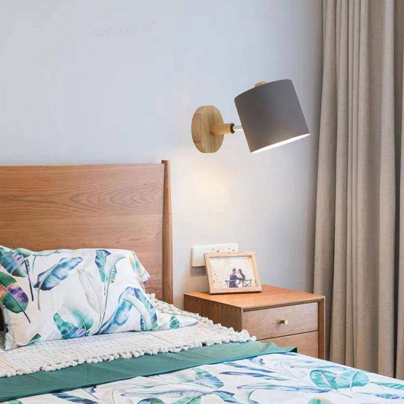 Applique Murale Moderne Led En Bois Avec Abat-Jour Arrondi Coloré Nordic