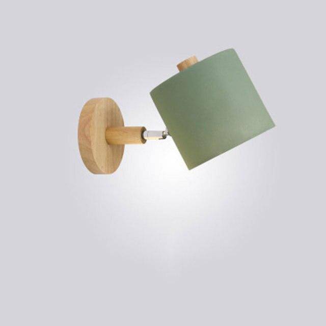 Applique Murale Moderne Led En Bois Avec Abat-Jour Arrondi Coloré Nordic