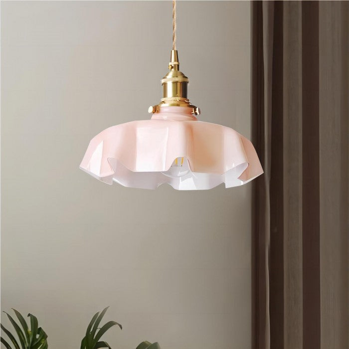 Lampe Suspendue Rétro En Verre À Motif De Fleur De Couleur Crème