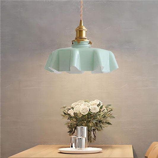 Lampe Suspendue Rétro En Verre À Motif De Fleur De Couleur Crème