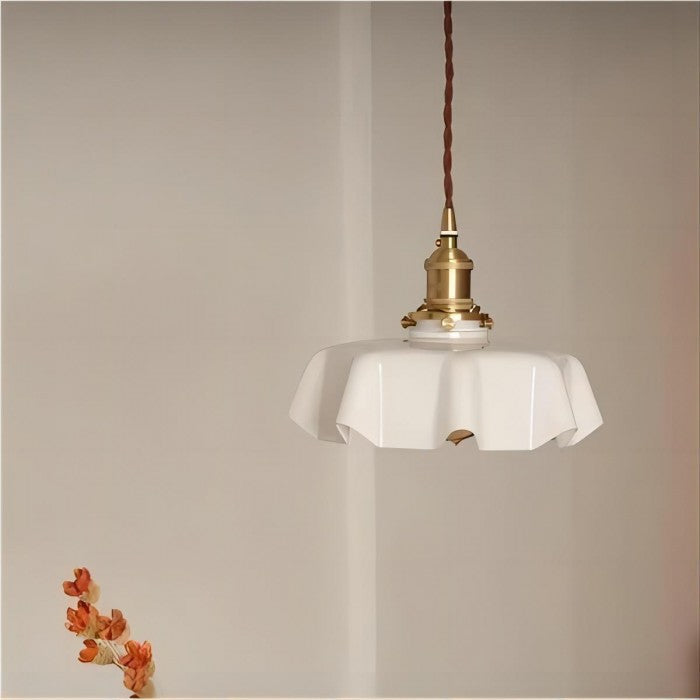 Lampe Suspendue Rétro En Verre À Motif De Fleur De Couleur Crème