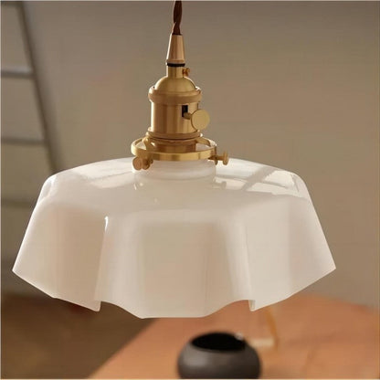 Lampe Suspendue Rétro En Verre À Motif De Fleur De Couleur Crème