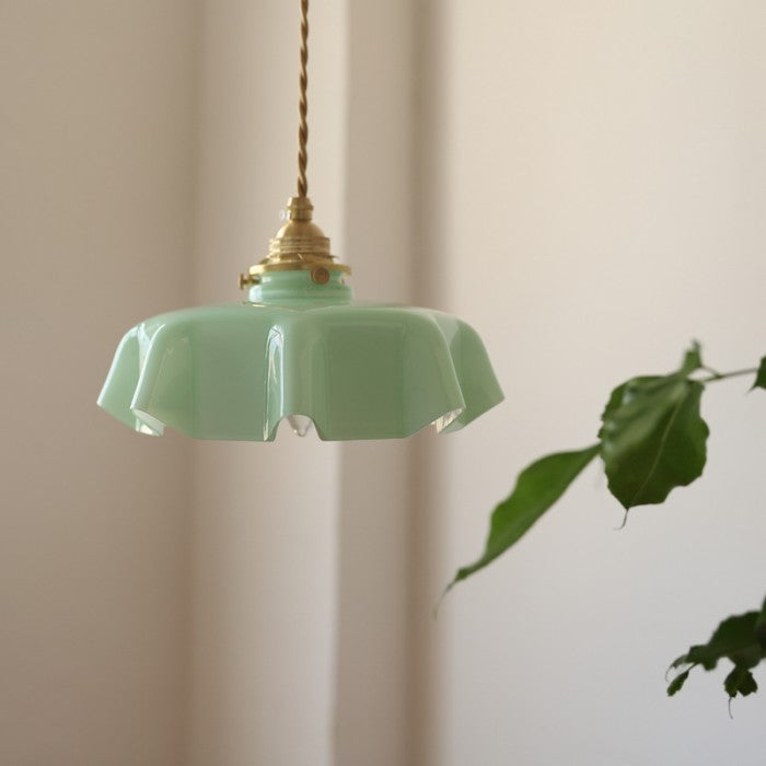 Lampe Suspendue Rétro En Verre À Motif De Fleur De Couleur Crème