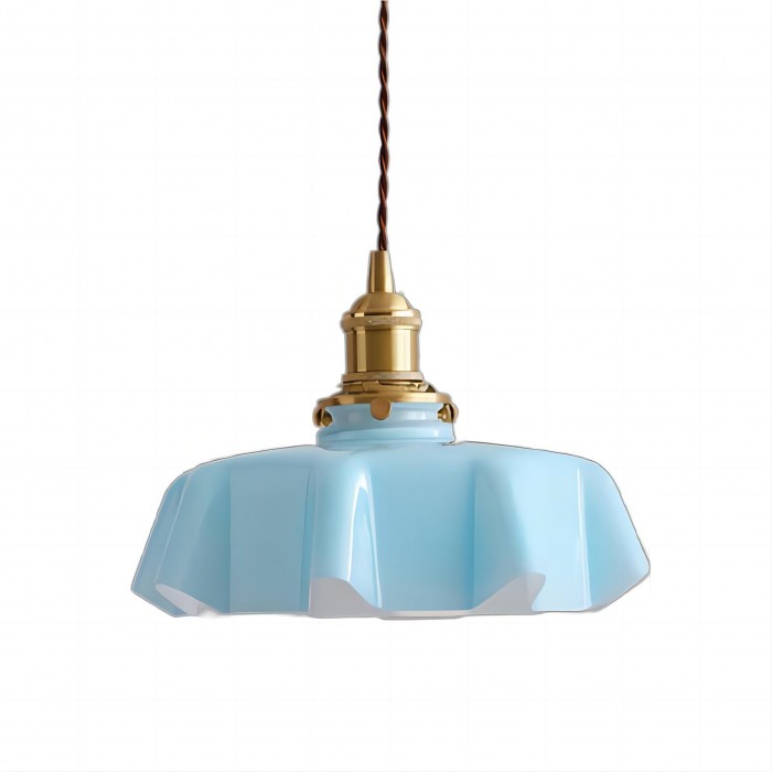 Lampe Suspendue Rétro En Verre À Motif De Fleur De Couleur Crème