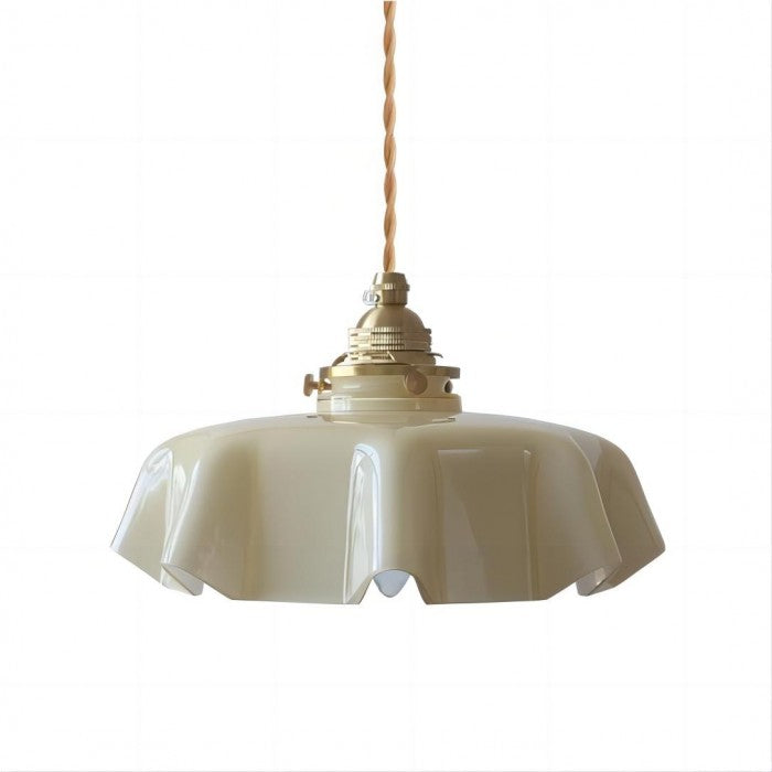 Lampe Suspendue Rétro En Verre À Motif De Fleur De Couleur Crème