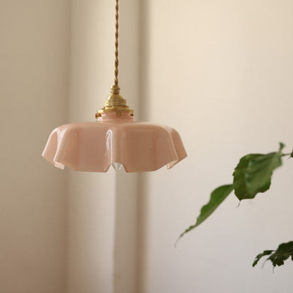 Lampe Suspendue Rétro En Verre À Motif De Fleur De Couleur Crème