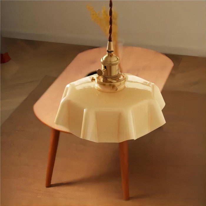 Lampe Suspendue Rétro En Verre À Motif De Fleur De Couleur Crème